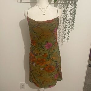 Olive Green Floral Slip Dress Size Medium